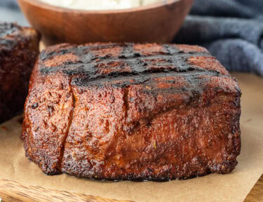 Grilled Filet Mignon with Blue Cheese sauce on the side.