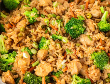 Skillet of One Pot Teriyaki Chicken Bowls.