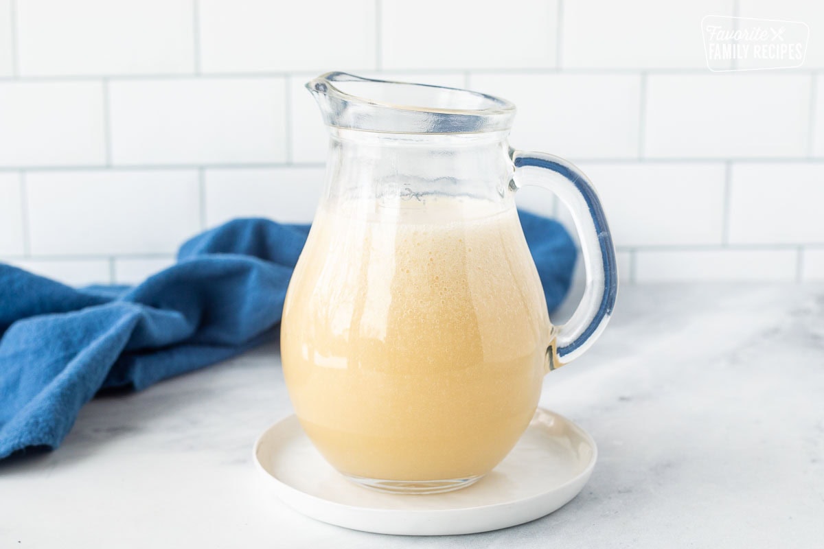 Homemade buttermilk syrup and a glass jar.